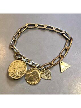 Serefina Open Link Coin Dangle Bracelet 6.5 Inches Gold-Tone  Medallion Charms